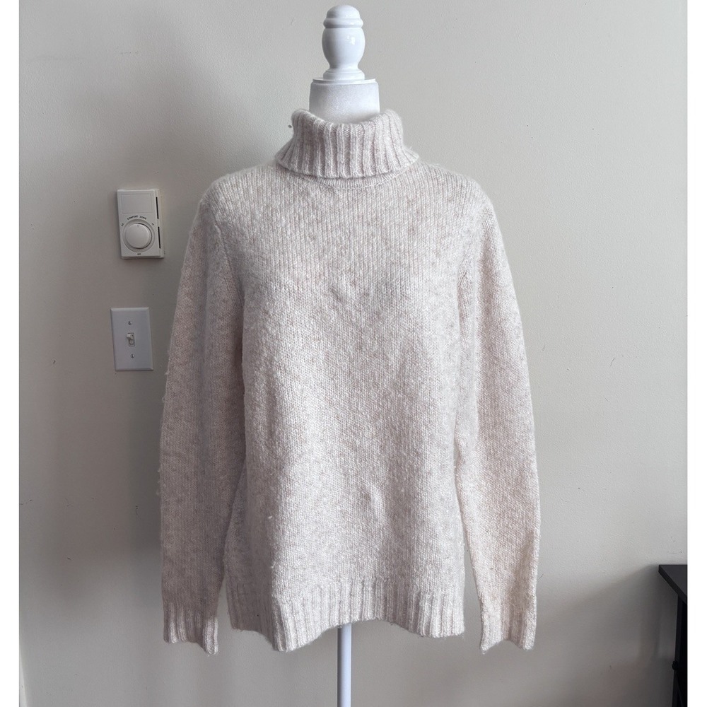 LL Bean Womens Large Knit Turtleneck Sweater Wool Cream Outdoor Classic‎ Cozy